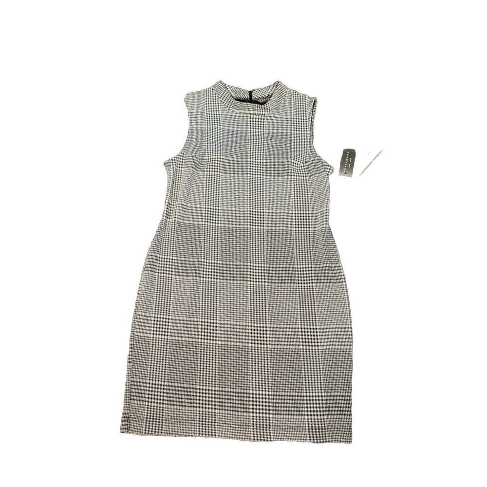Sharagano New York Black/White Houndstooth Plaid Sleeveless Dress Sz:16 New